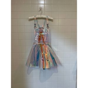 Space Gurl Overall Hologram Dress Club Exx Irridescent Size S